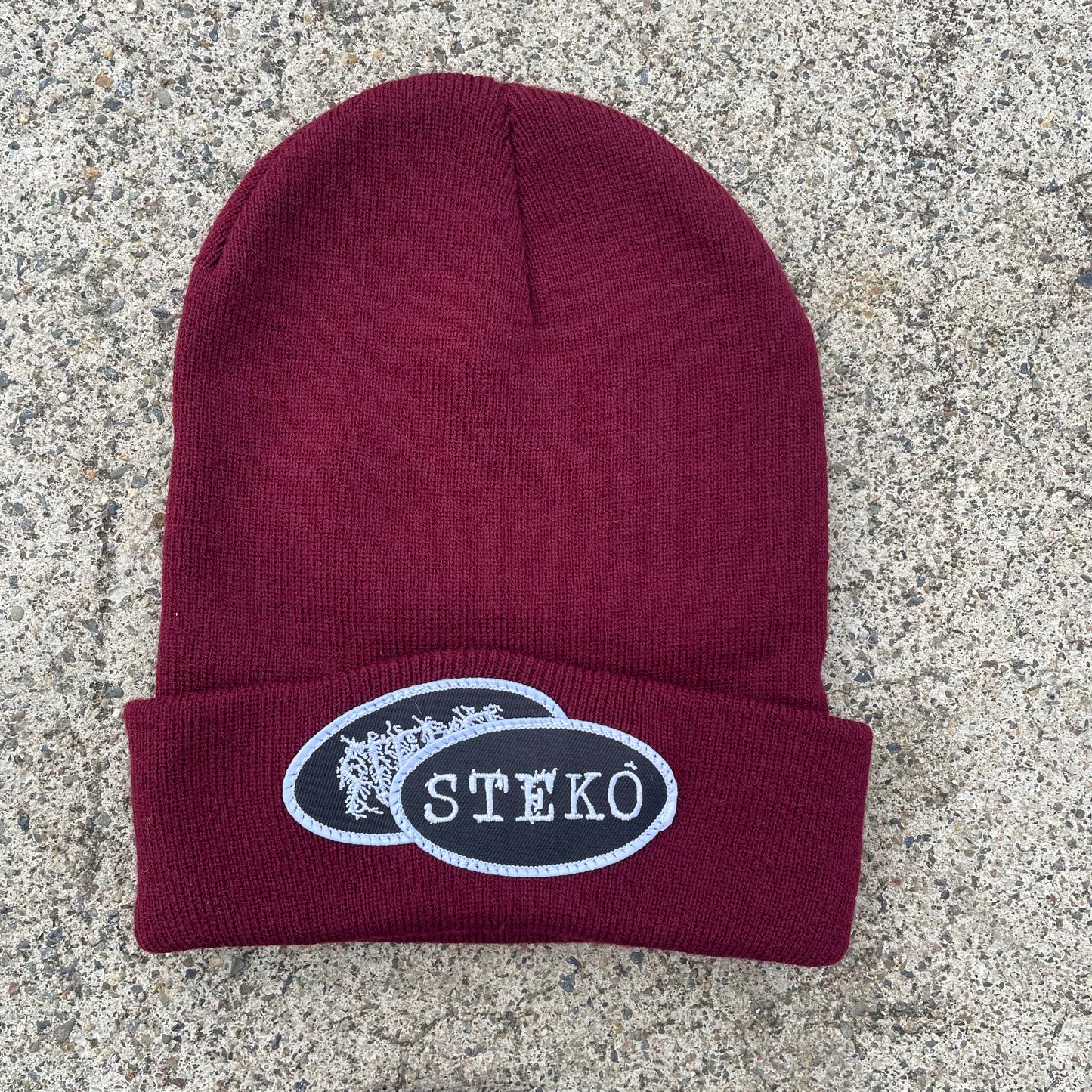 Patches Knit Beanie - Burgundy