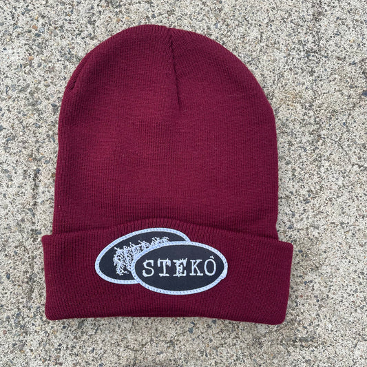 Patches Knit Beanie - Burgundy
