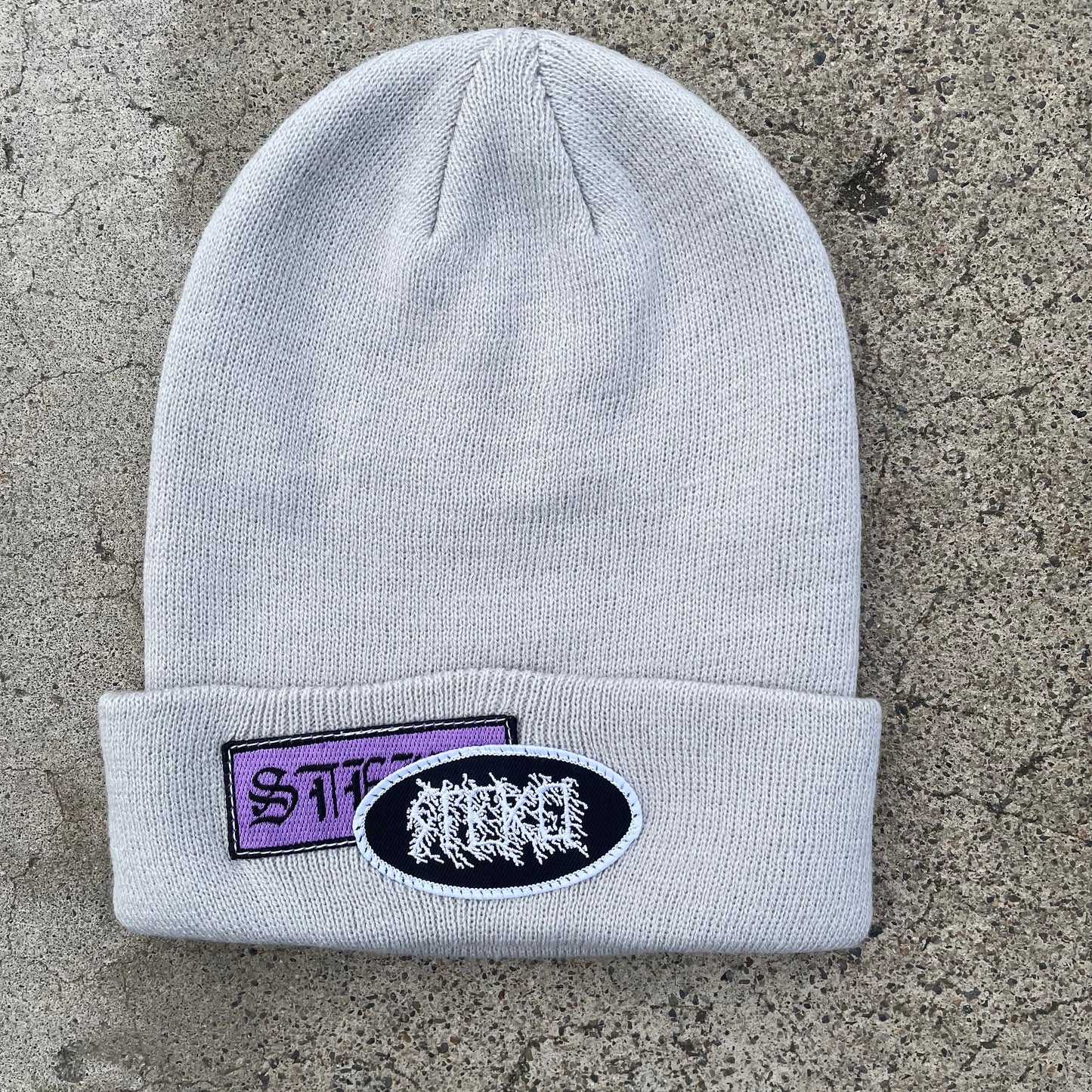 Patches Knit Beanie - Light Grey