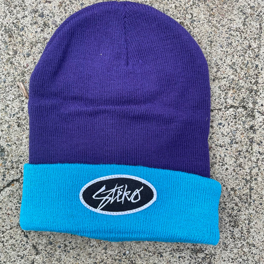 Patches Knit Beanie - Purple Turq