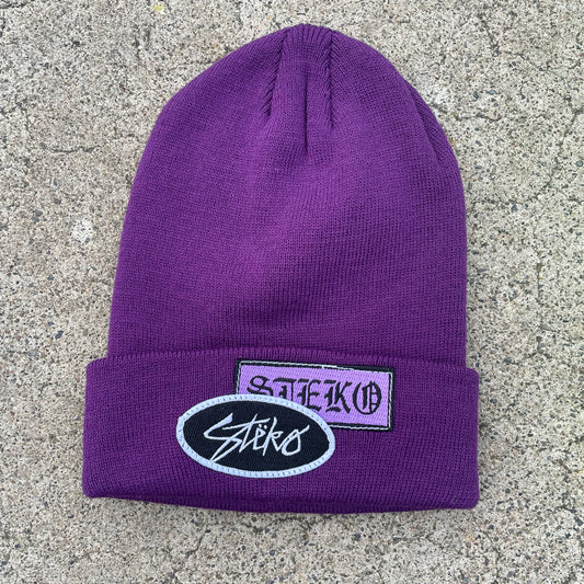 Patches Knit Beanie - Purple