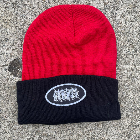 Patches Knit Beanie - Red Black